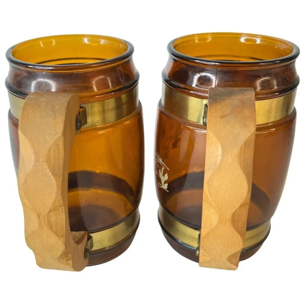 6 SiestaWare‎ Western Roundup Barrel Mug Wood Handle Wagon Wheel Skull CampFire